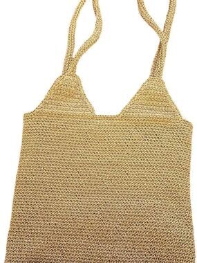 Lorenzo Woven Purse With Shoulder Straps, Taupe With Zipper Closure, 11"x11.5"